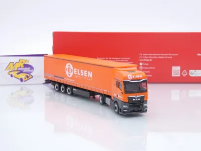 Preview: Herpa 321150 # MAN TGX GX Gardinenplanen-Sattelzug " Elsen Logistics " 1:87