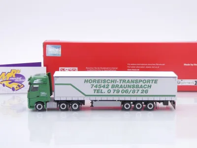 Preview: Herpa 320856 # Mercedes-Benz Actros Gardinenplanen-Sattelzug " Horeischi Transporte " 1:87