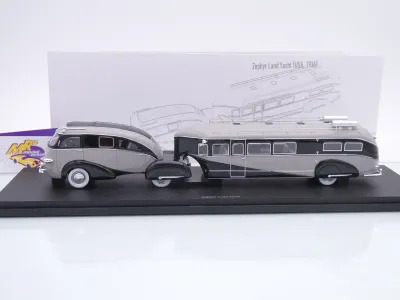 Preview: Autocult 09023-2 # Zephyr Land Yacht Motorhome Baujahr 1936 " grau-schwarz " 1:43