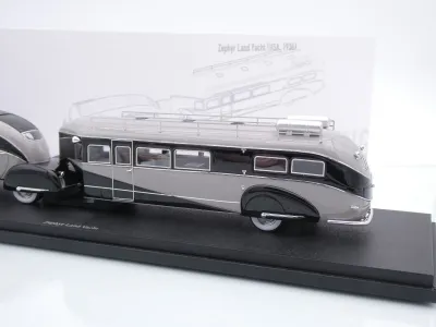 Preview: Autocult 09023-2 # Zephyr Land Yacht Motorhome Baujahr 1936 " grau-schwarz " 1:43