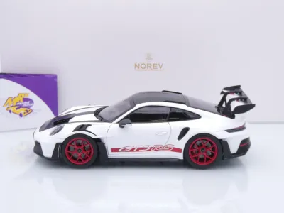 Preview: Norev 187373 # Porsche 911 GT3 RS Weissach Package Baujahr 2022 " weiß / rot " 1:18