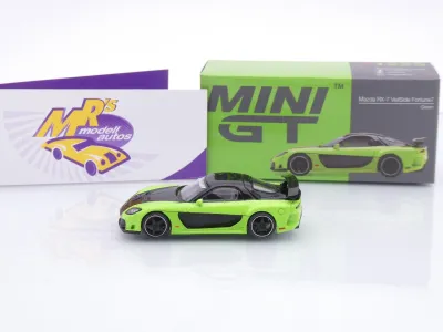 Preview: TSM MINI GT MGT01223-L # Mazda RX-7 VeilSide Fortune7 Baujahr 2012 " grün-schwarz " 1:64