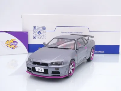 Solido S1804310 # Nissan Skyline GTR (R34) Baujahr 1999 " silbergrau-lila " 1:18
