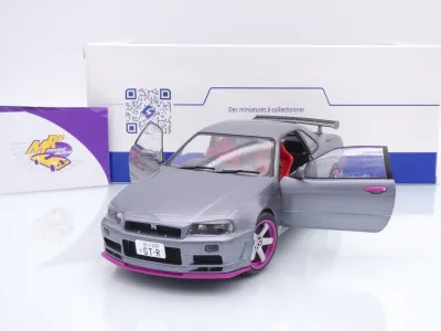 Preview: Solido S1804310 # Nissan Skyline GTR (R34) Baujahr 1999 " silbergrau-lila " 1:18