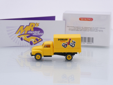 Preview: Wiking 0352 03 # Opel Blitz Pritschen-LKW Baujahr 1952-60 gelb " Dunlop " 1:87