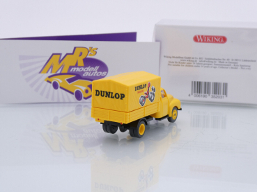 Preview: Wiking 0352 03 # Opel Blitz Pritschen-LKW Baujahr 1952-60 gelb " Dunlop " 1:87