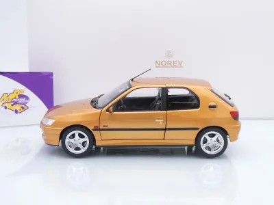 Preview: Norev 184940 # Peugeot 306 S16 Baujahr 1997 " goldmetallic / Blaze Yellow " 1:18