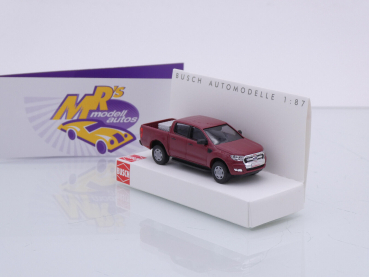 Busch 52843 # Ford Ranger Pick-Up mit Alukiste Baujahr 2012 " weinrot " 1:87