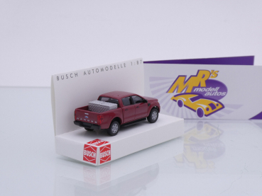 Preview: Busch 52843 # Ford Ranger Pick-Up mit Alukiste Baujahr 2012 " weinrot " 1:87