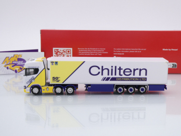 Preview: Herpa 316712 # Scania CS 20 HD 6x2 Kühlkoffer-Sattelzug " Chiltern LTD " 1:87