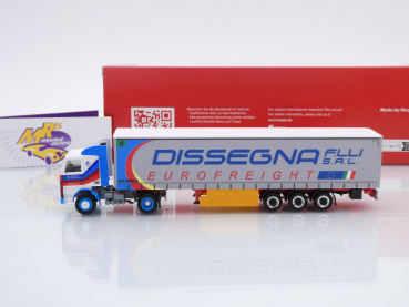 Preview: Herpa 316729 # Scania 142 Gardinenplanen-Sattelzug " Dissegna (Italien) " 1:87