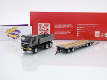 Herpa 317184 # Iveco Trakker 6x6 Kipper-LKW mit TU4-Anhänger " grau " 1:87