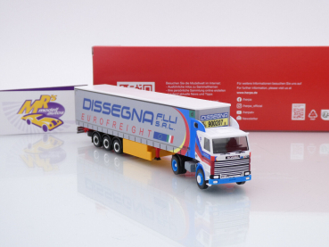 Preview: Herpa 316729 # Scania 142 Gardinenplanen-Sattelzug " Dissegna (Italien) " 1:87