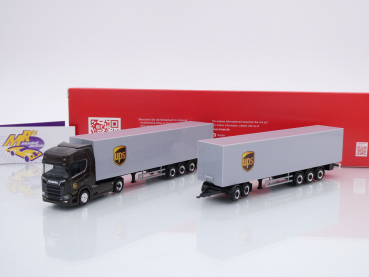 Herpa 317009 # Scania CR 20 HD mit zwei Koffer-Aufliegern " UPS Spanien " 1:87