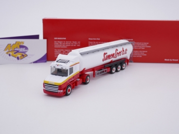 Herpa 314824 # Scania Hauber Silo-Sattelzug weiß-gelb-rot " Simon Loos " 1:87
