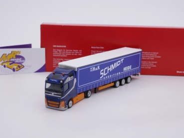 Herpa 315371 # Volvo FH GL Lowliner Gardinenplanenauflieger Schmidt Heide 1:87