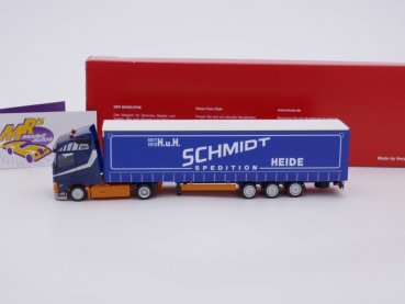Preview: Herpa 315371 # Volvo FH GL Lowliner Gardinenplanenauflieger Schmidt Heide 1:87