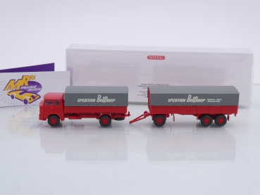 Preview: Wiking 0412 03 # Henschel (HS 14/16) 2-3 achs Pritschenhängerzug Baujahr 1961-65 " Spedition Beißner " 1:87