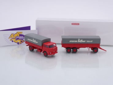 Preview: Wiking 0412 03 # Henschel (HS 14/16) 2-3 achs Pritschenhängerzug Baujahr 1961-65 " Spedition Beißner " 1:87