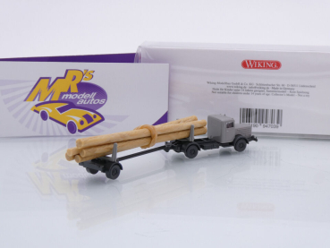 Preview: Wiking 0947 03 # Büssing 8000 Langholztransporter Baujahr 1950-56 " grau " 1:160