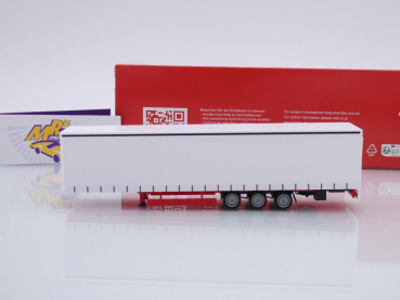 Preview: Herpa 077064 # 15m 3-achs Lowliner-Gardinenplanen-Auflieger " weiß " 1:87