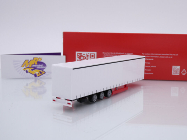 Preview: Herpa 077064 # 15m 3-achs Lowliner-Gardinenplanen-Auflieger " weiß " 1:87