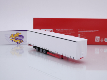Preview: Herpa 077064 # 15m 3-achs Lowliner-Gardinenplanen-Auflieger " weiß " 1:87