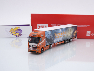 Herpa 317450 # Mercedes Actros Lowliner Gardinenplanen-SZ " Ferntrans Haas " 1:87