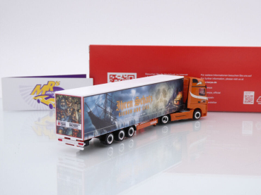 Preview: Herpa 317450 # Mercedes Actros Lowliner Gardinenplanen-SZ " Ferntrans Haas " 1:87