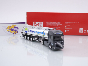 Preview: Herpa 316514 # Scania CR20 Lebensmittelchromtank-Sattelzug " Tank Expert " 1:87