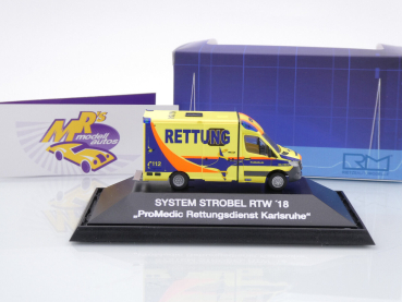 Preview: Rietze 76165 # Mercedes-Benz Strobel RTW 18 Einsatzwagen " Medi Karlsruhe " 1:87