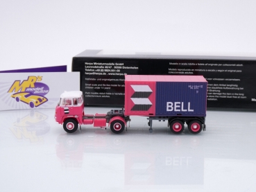 Preview: Herpa 87MBS026123 # Scania Vabis LB 76 Container-Sattelzug 2-achs/2-achs " van der Linden / Bell " 1:87