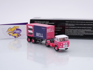 Preview: Herpa 87MBS026123 # Scania Vabis LB 76 Container-Sattelzug 2-achs/2-achs " van der Linden / Bell " 1:87
