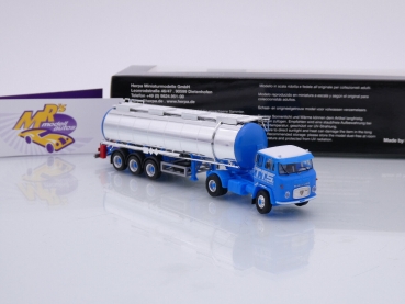 Preview: Herpa 87MBS026130 # Scania Vabis LB 76 Chromtank-Sattelzug 2-achs/3-achs " TTS Belgien " 1:87