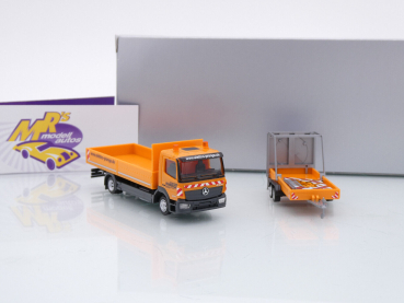 Preview: Herpa 956246 # Mercedes Atego Pritschen-LKW + Anhänger " Elektro Prange " 1:87