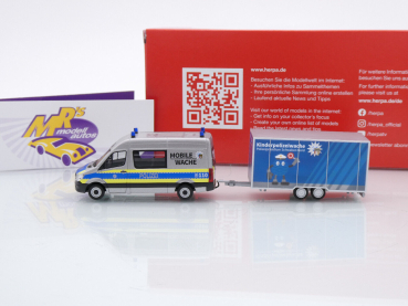 Preview: Herpa 097536 # Mercedes-Benz Sprinter Halbbus + Anhänger " Polizei Bayern " 1:87
