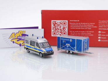 Preview: Herpa 097536 # Mercedes-Benz Sprinter Halbbus + Anhänger " Polizei Bayern " 1:87