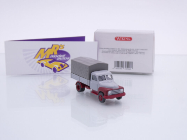 Preview: Wiking 0345 04 # Hanomag L 28 Pritschen LKW Baujahr 1950-58 " grau-rot " 1:87