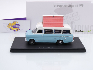 Preview: Autocult 09020 # FORD Transit Mk1 Camper Baujahr 1973 " hellblau-weiß " 1:43
