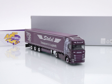 Preview: Herpa 956505 # Scania CS20 HD Gardinenplanen-Sattelzug " Stelzl Logistik " 1:87