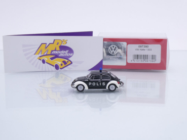 Preview: Herpa 097390 # Volkswagen VW Käfer 1303 Baujahr 1972 schwarz-weiß " Polis " 1:87