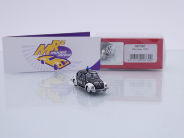 Preview: Herpa 097390 # Volkswagen VW Käfer 1303 Baujahr 1972 schwarz-weiß " Polis " 1:87