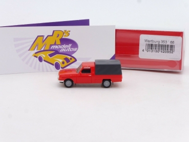 Preview: Herpa 420952 # Wartburg 353 Trans mit Plane Baujahr 1966 " rot-grau " 1:87