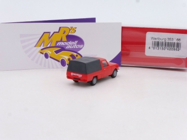 Preview: Herpa 420952 # Wartburg 353 Trans mit Plane Baujahr 1966 " rot-grau " 1:87