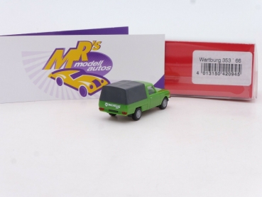 Preview: Herpa 420945 # Wartburg 353 Trans mit Plane Baujahr 1966 " grün-grau " 1:87