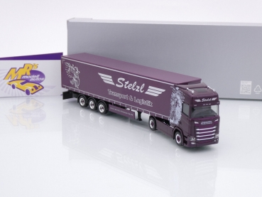 Preview: Herpa 953115 # Scania CS 20 HD Gardinenplanen-Sattelzug " Stelzl Transport " 1:87
