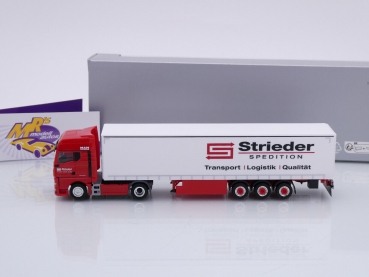 Preview: Herpa 945523 # MAN TGX GX Gardinenplanen-Sattelzug " Strieder Spedition " 1:87