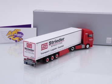 Preview: Herpa 945523 # MAN TGX GX Gardinenplanen-Sattelzug " Strieder Spedition " 1:87