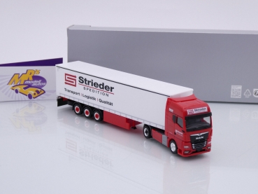 Preview: Herpa 945523 # MAN TGX GX Gardinenplanen-Sattelzug " Strieder Spedition " 1:87
