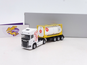 Herpa 944168 # Scania CS 20 HD 20ft. Tankcontainer-Sattelzug " Raffles Lease " 1:87